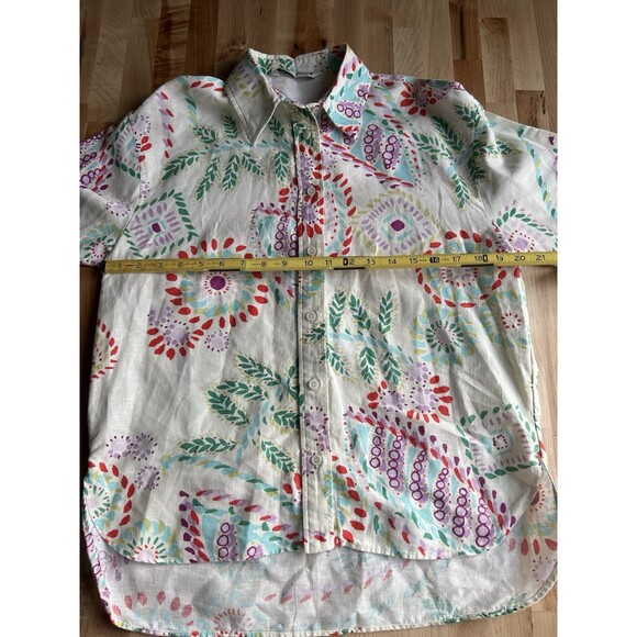 Zara Women's Long Sleeve Button Up Collared Blouse Linen Colorful Print S - Picture 7 of 8